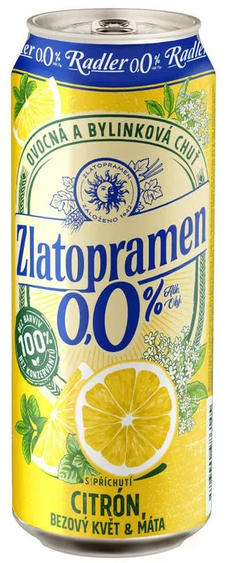Zlatopramen Radler 0,0 % Citrón, bezový květ a máta, plech