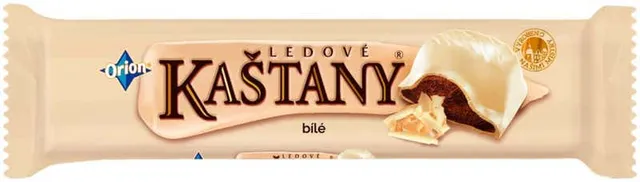 ORION Ledové kaštany tyčinka v bílé čokoládě s kakaovooříškovou náplní