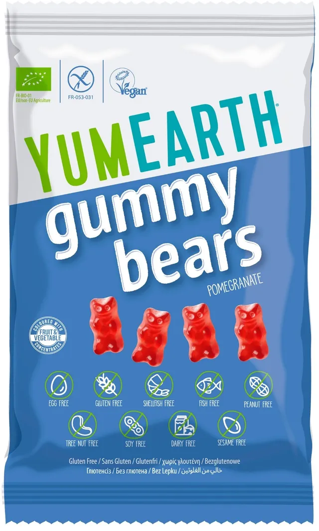 YumEarth BIO Ovocní želé medvídci s příchutí granátového jablka
